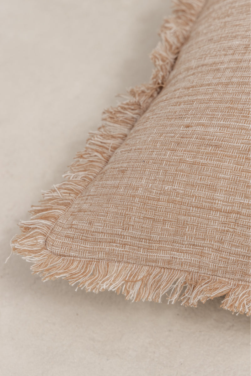 detail of the bespoke cushion cover desa with fringes