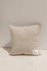 back view of java cushion cover in beige linen