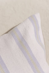 detail of blue and green striped handmade cushion