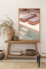 bali poster of sun loungers and minimalistic modern pool in bali