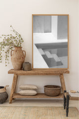 black and white bali poster of pool stairs in a private villa