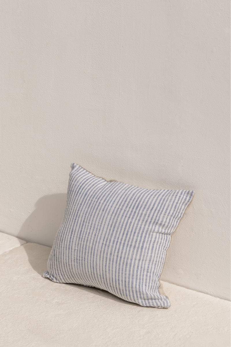 bespoke cushion cover, handmade in indonesia with blue strips