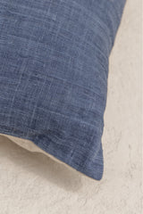detail of the blue handmade cushion cover biru