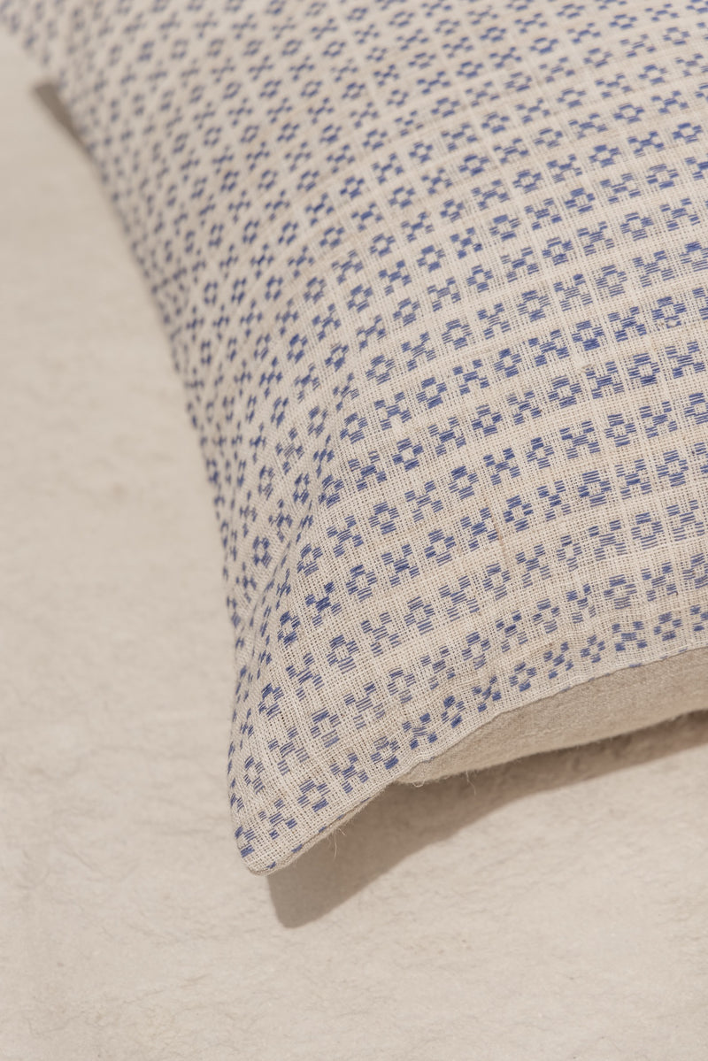 detail of blue flower pattern cushion cover java