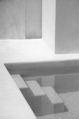 black and white photograph by sheila man showing minimalistic pool stairs in a private bali villa