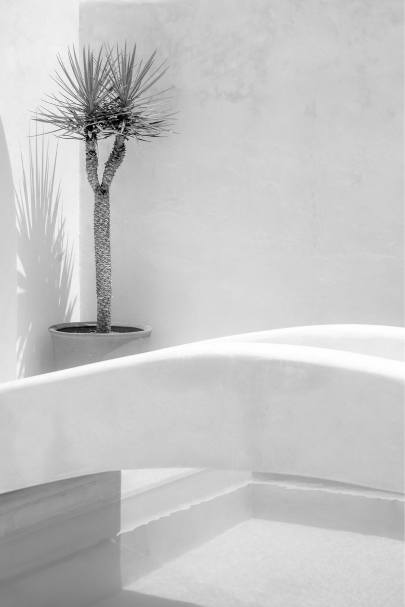 black and white bali poster of minimalistic pool bridge in bali 