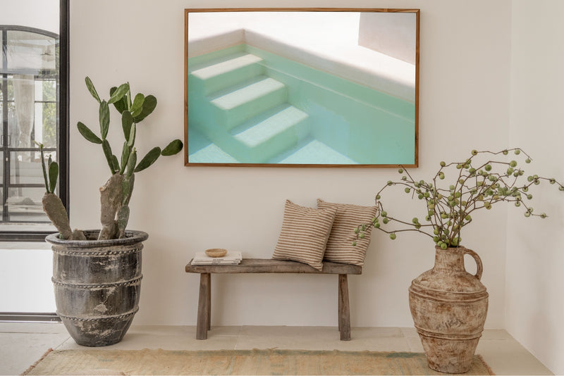 tropical wall art with a minimalistic pool picture by sheila man