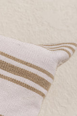 detail of olive green stripped cushion cover