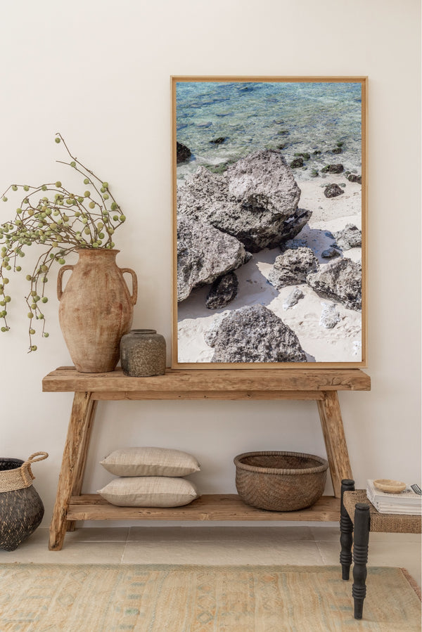 bali poster of rocks, sandy beach and clear ocean water
